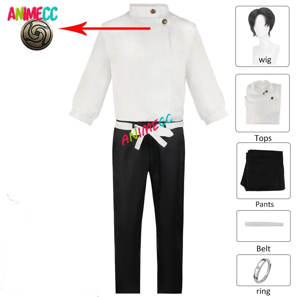 ANIMECC in magazzino XS-3XL Okkotsu Yuta Cosplay Costume parrucca Top Pant Belt Ring Anime Halloween Party Outfit per donna uomo set completi