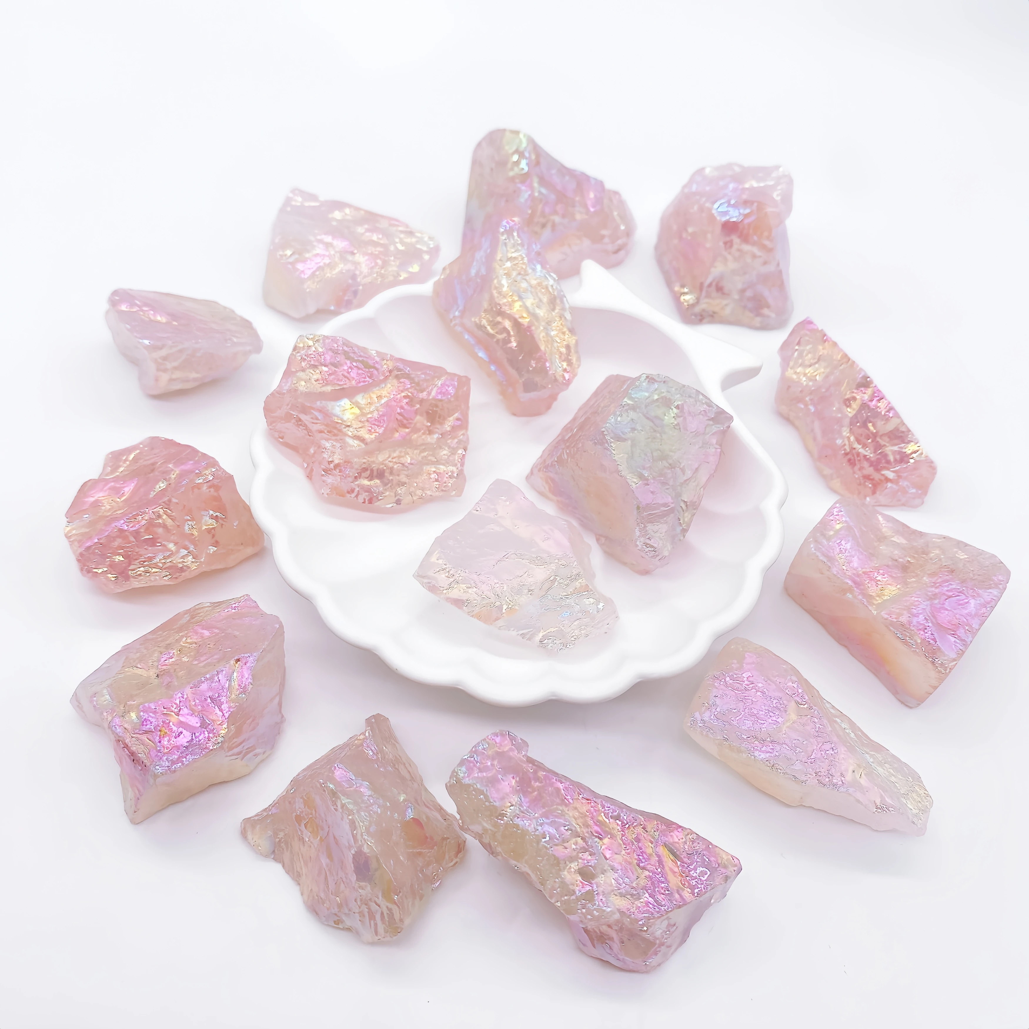 1PC Natural Crystal Aura Rose Quartz Electroplated Glitter Raw Stone Mineral Specimen Home Decoration Reiki Healing Gift