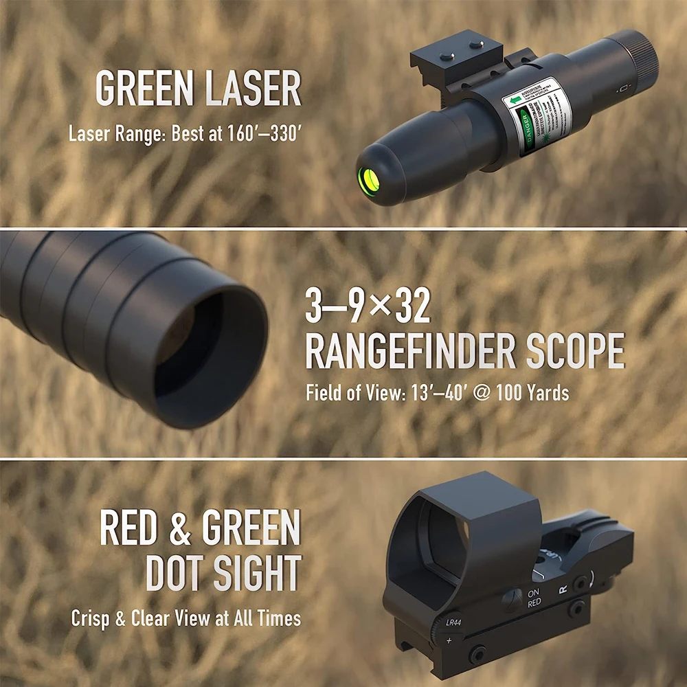 Imagem -06 - Duplo Iluminado Rifle Scope Óptica Rangefinder Scope Ponto Vermelho e Verde Visão Reflex Laser Verde 3-9x32 em 1