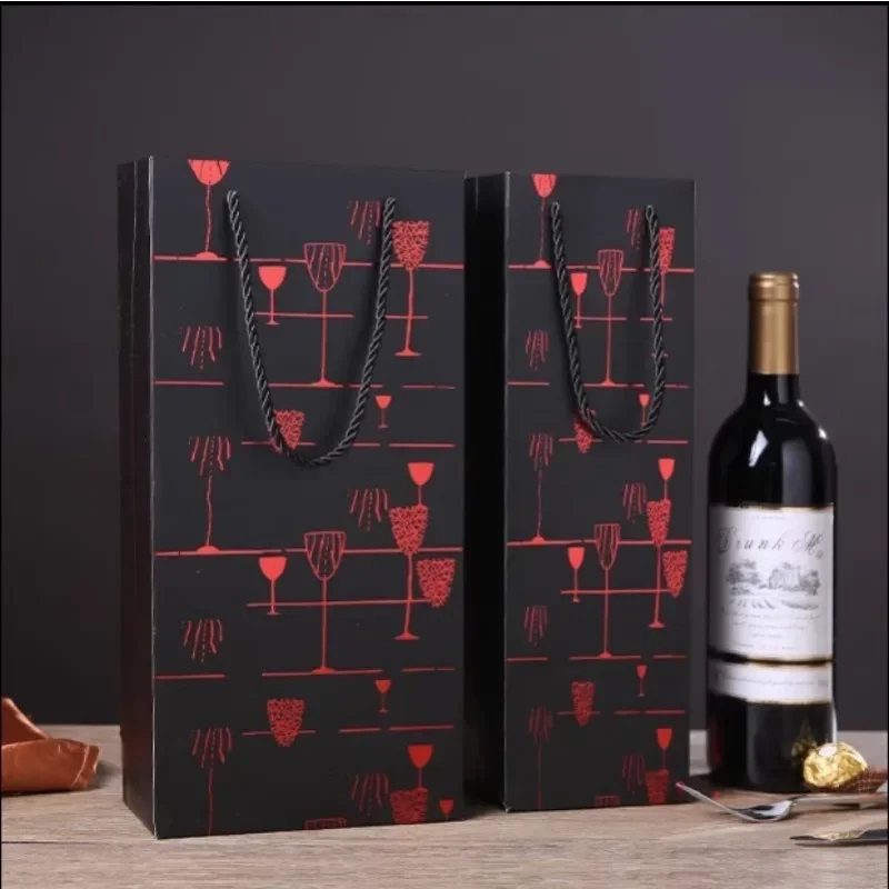 Bolsa de vino tinto de mano, embalaje de regalo de vino plegable portátil, botella de vino de tabaco dorada Rectangular, caja de embalaje de regalo, 12 Uds.