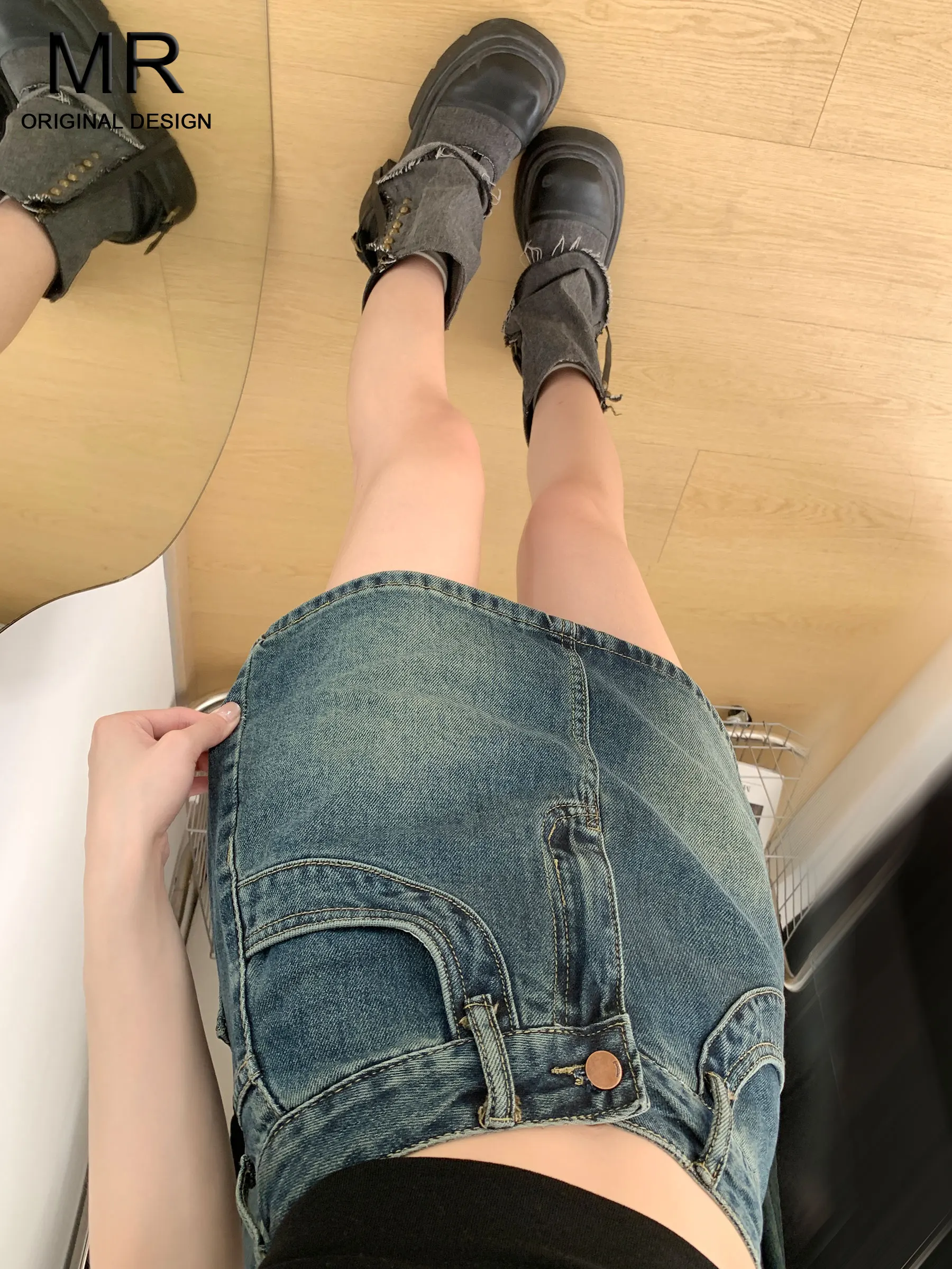 

Американская джинсовая юбка с высокой талией в стиле Spicy Girl, женская, весна-лето, новая, укороченная, А-силуэт, с защитой от просвечивания, облегающая, с запахом, короткая