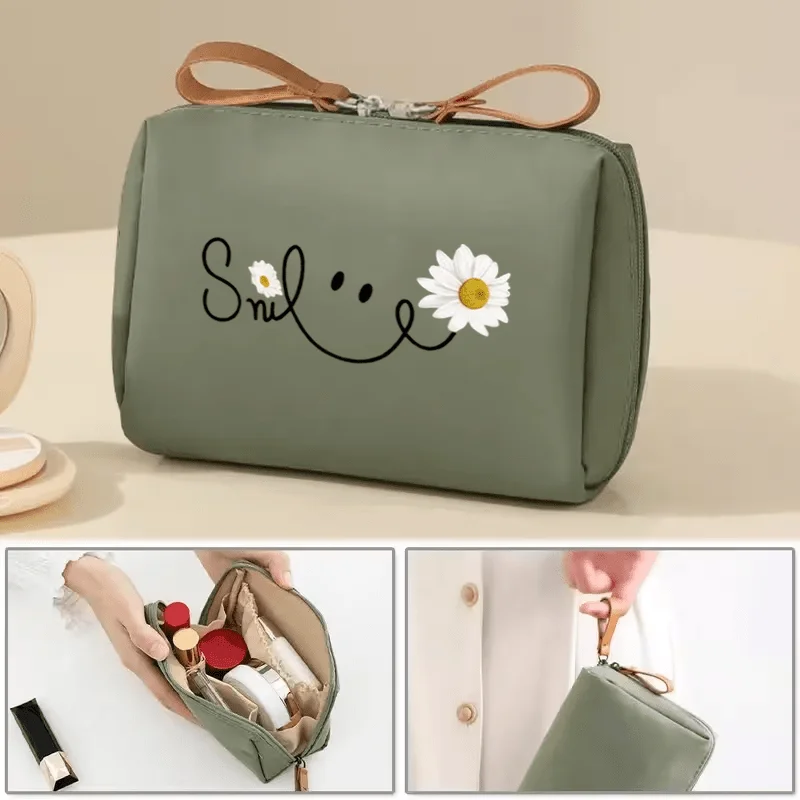 Smiling Daisy Printed Makeup Bag with Large Capacity and Multi functional Toilet Storage