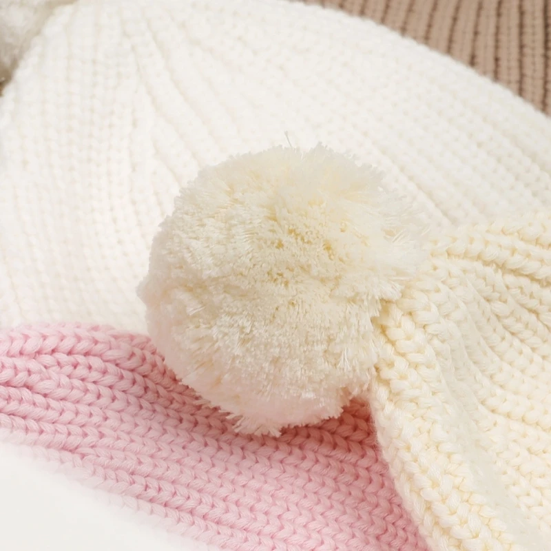 Cotton Caps Elastic Crochet Hat with Pompoms Bonnet Caps for Infant 0-6 Months image 2