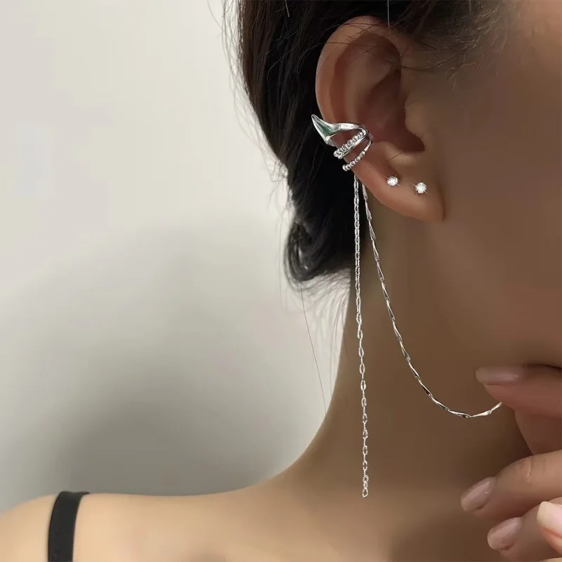 1 Uds. Pendientes de Clip de oreja de elfo con personalidad para mujer, borla larga sin pendiente Piercing, cadena única para chicas geniales, joyería para fiesta