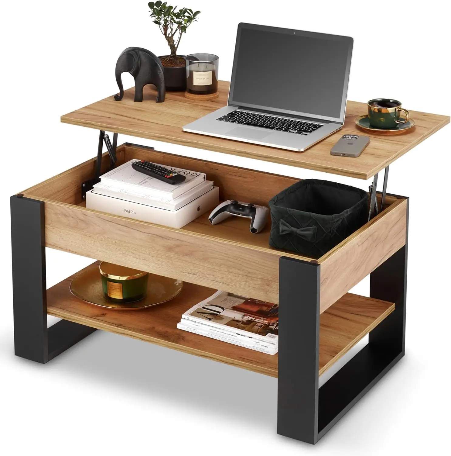 defiPad Couchtisch Height Adjuster mit Storage |   Wohnzimmertisch Klappbar | Höhenverstellbarer