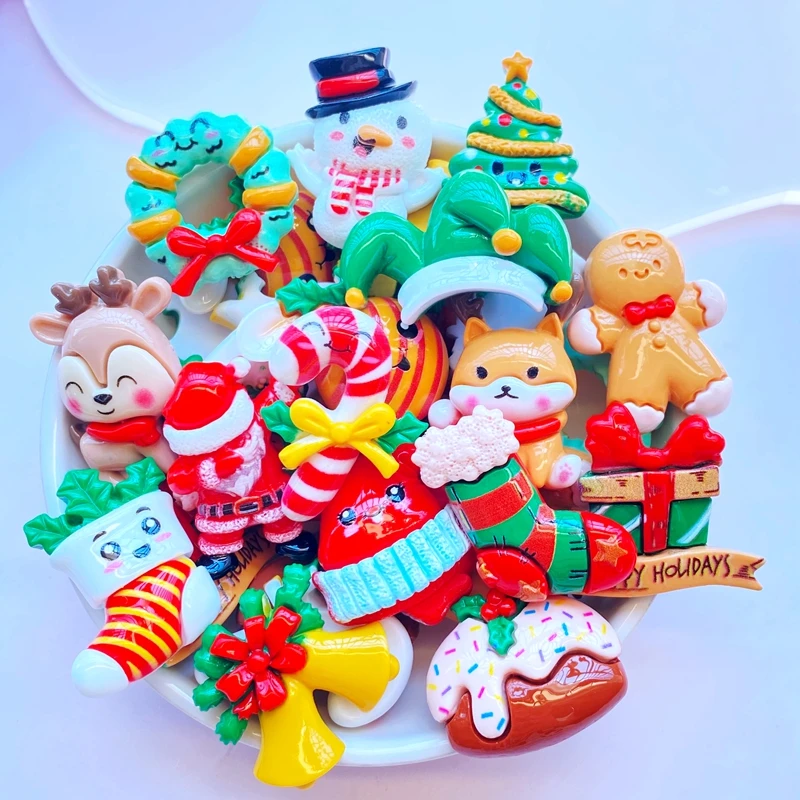 10Pcs New Cute Cartoon Innovate Christmas Series Flat Back Resin Cabochons Scrapbooking DIY Jewelry Craft Decoration Accessorie