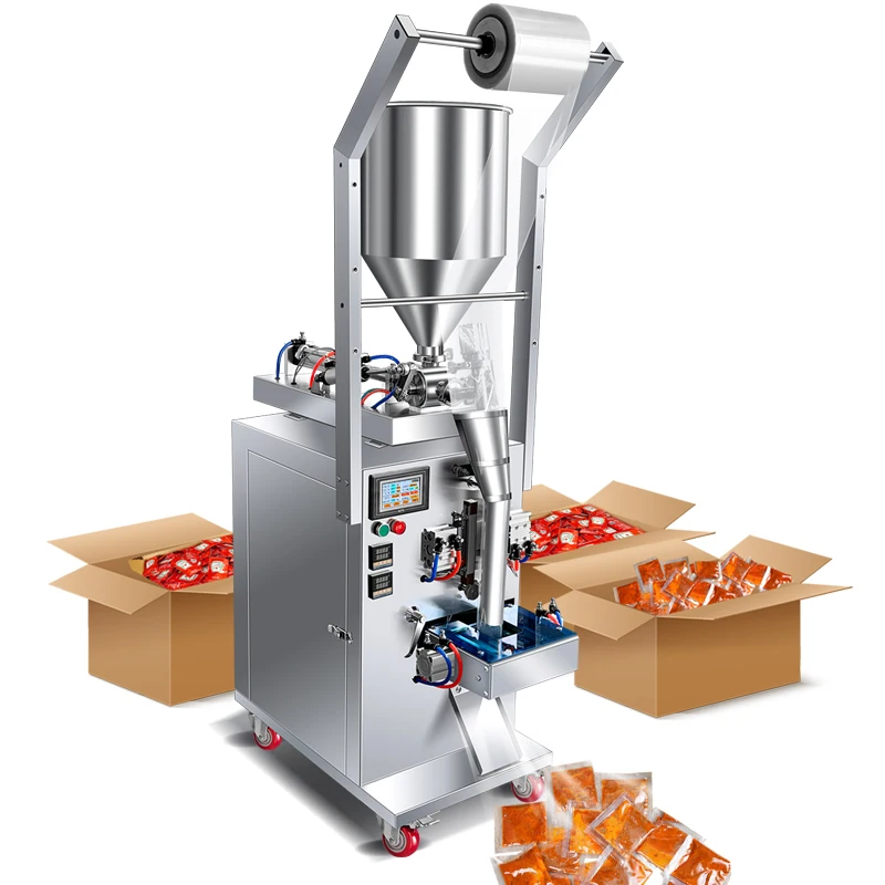 

Multi-Function Plastic Film Packaging Machine For Tomatoes Peanut Butter Chili Sauce Liquid Sachets Food Pouches