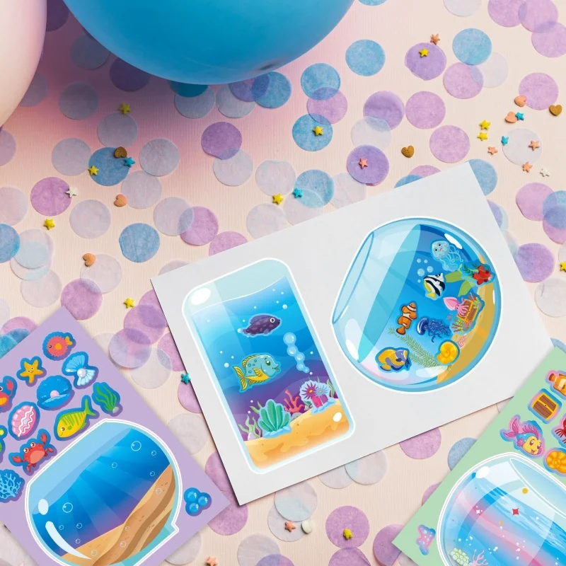 어린이 DIY 스티커 크리 에이 티브 나만의 물고기 탱크 만화 바다 퍼즐 스티커 여름 파티 용품 애니메이션 데칼 어린이 선물