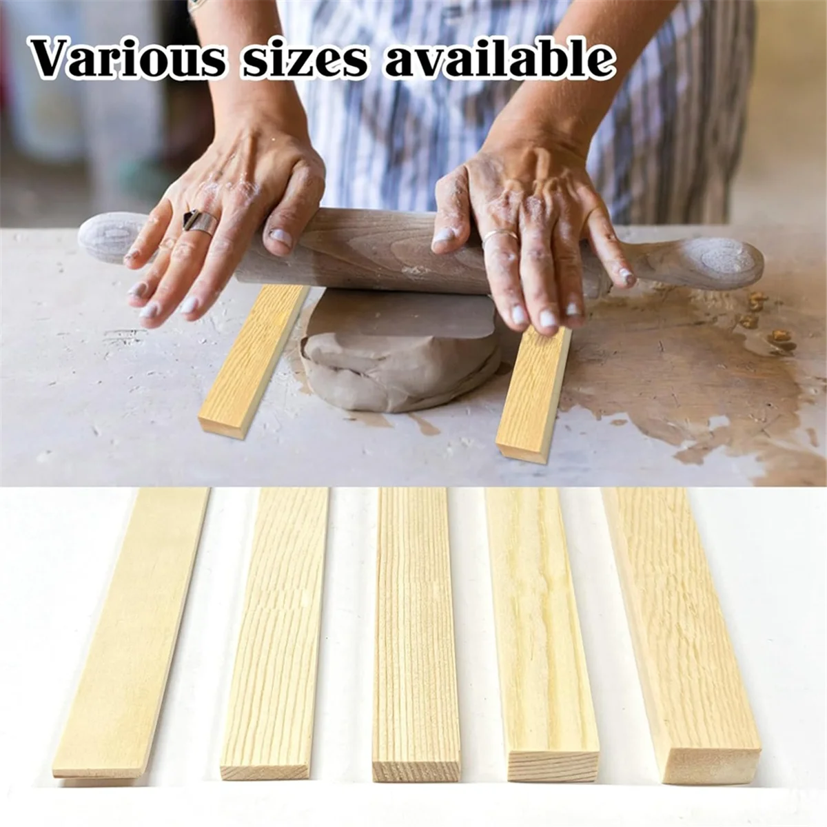 10 Pcs Pottery Teaching Rolling Mud Stick Guide 5 Size Wooden Rolling Pin Guides Sticks Set for Pottery Polymer Clay