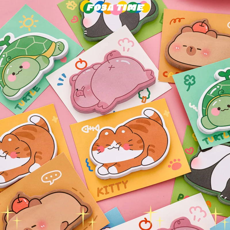 30Sheets Kawaii Cartoon Capybara Bear Animals Sticky Notes To Do List Planner Cute Self-adhesive Sticky Notes School Supplies