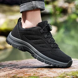 Male Sneakers Stylish Rotating Buckle Hiking Boots Solid Color Comfortable Non-slip Sporty Shoes Plus Size Men Shoes Leather