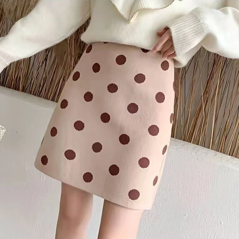 

Осенне-зимняя трикотажная юбка в горошек, женская короткая мини-юбка трапециевидной формы, повседневная клубная вечерние юбка