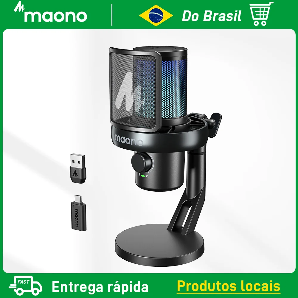 Liquidação: Microfone Condensador USB MAONO DM40 Pro, Microfone Sem Fio com Suporte de Mesa para Jogos de PC e Transmissões ao Vivo