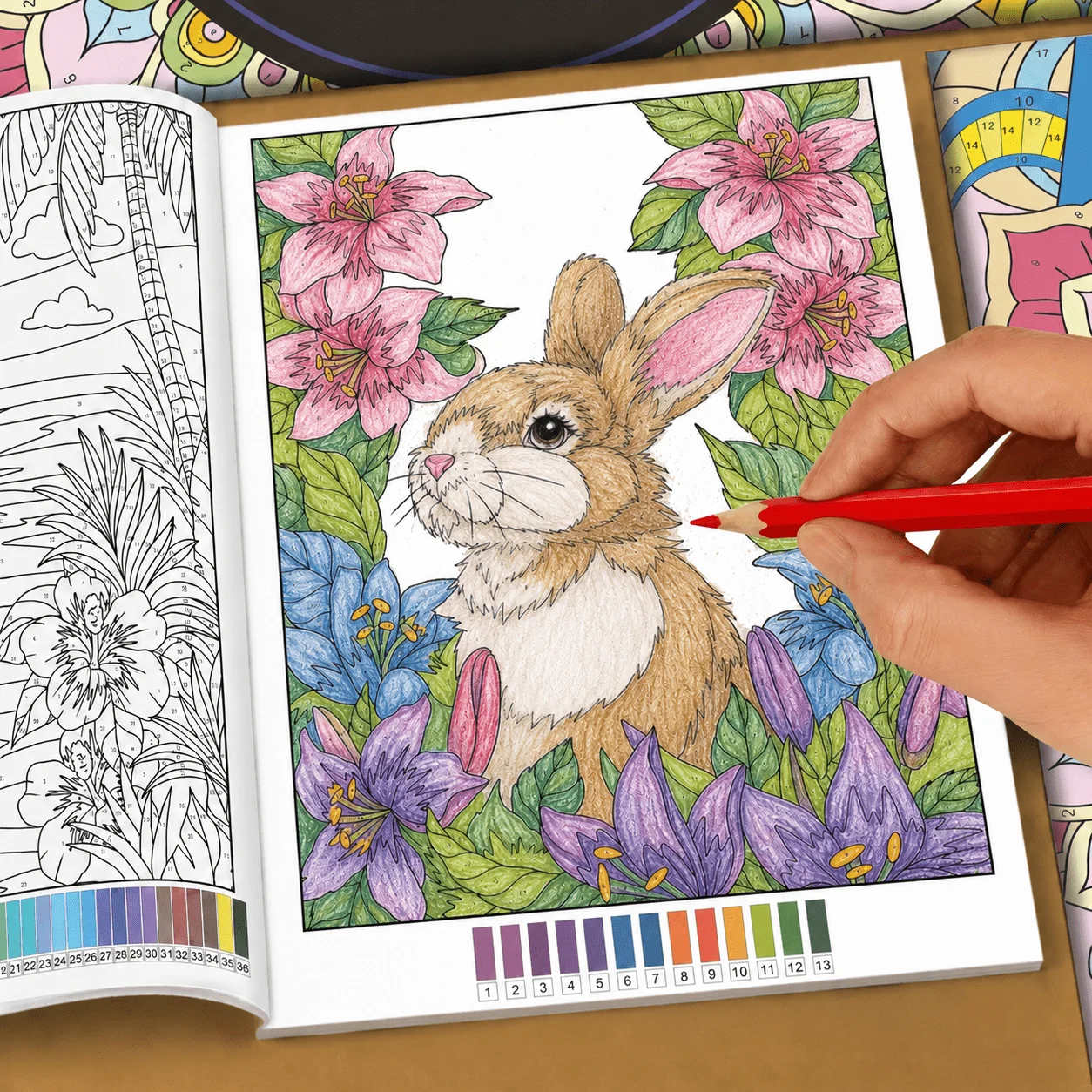Color By Number Coloring Book for Adults 32 Pages Mandala Flower Animal Patterns Stress Relief Anti-Anxiety Painting Workbook