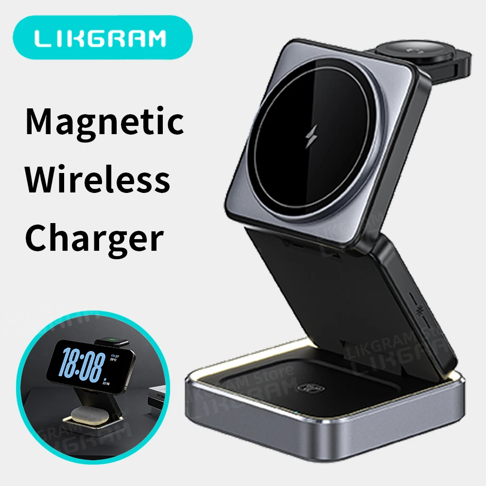 

LIKGRAM 3 in 1 Magnetic Wireless Charging Foldable for apple iPhone 12-16 Apple Watch AirPods 3-4(not for Airpods 2) W90