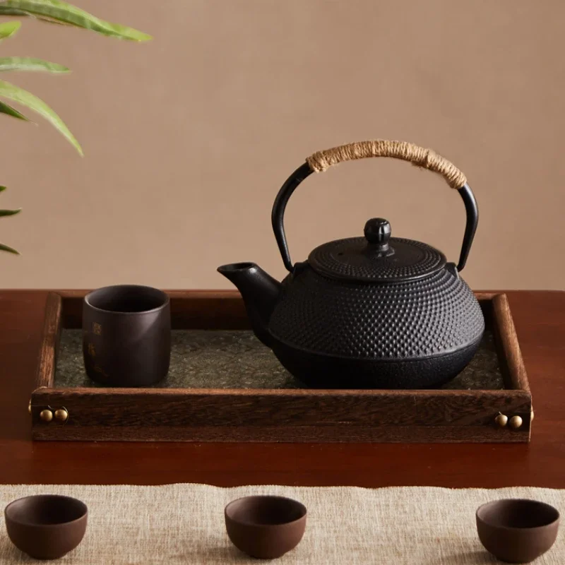 Retro Solid Wood Embossed Glass Tray, Crabapple Cake Dim Sum Plate, Teahouse Multi-function Tea Set Holder，Vintage Serving Tray