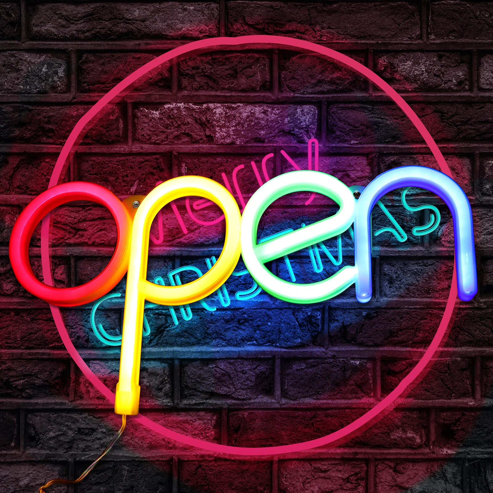 علامة مفتوحة نيون LED لديكور الحائط - مصباح ديكور منزلي أنيق للحفلات لعيد الميلاد وعيد الحب ومهرجانات أعياد الميلاد ومتجر الصالونات