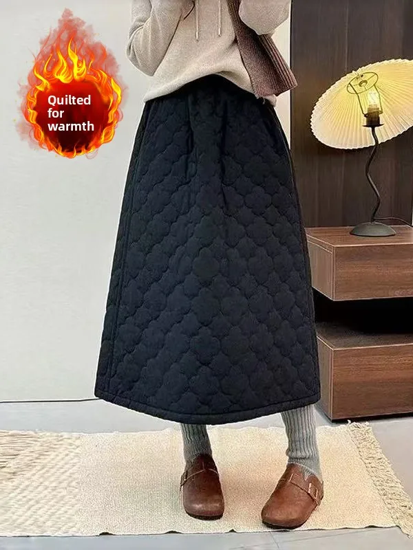

Winter Thiened Cotton f Skirt A-Line Midi Skirt Casual Versatile plus Size Women's Faion High Waist Polyester Fiber