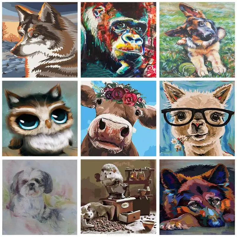 

CHENISTORY Acrylic Painting By Numbers Animals Monkey Wolf Dog Alpaca Picture Drawing For Adults Kids Diy Gift Handicrafts Wall