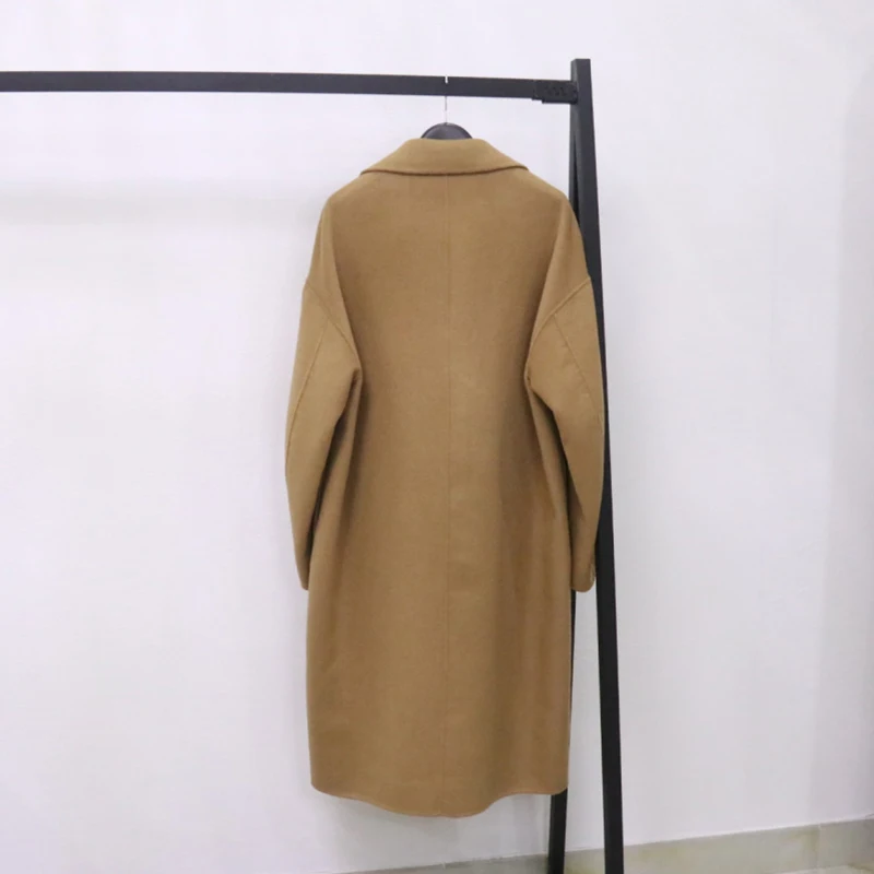 Spring Autumn New High-end Double-sided Woolen Coat Women Medium Long Hepburn Style Long Sleeve Notch Lapel Woolen Trench Coat