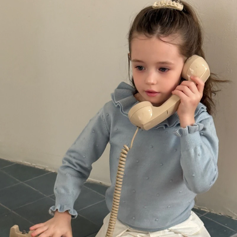 Girls Sweater 2026 Spring and Autumn New Children's Clothing Korean Style Girl Baby Sweet Retro Hook Flower Sweater