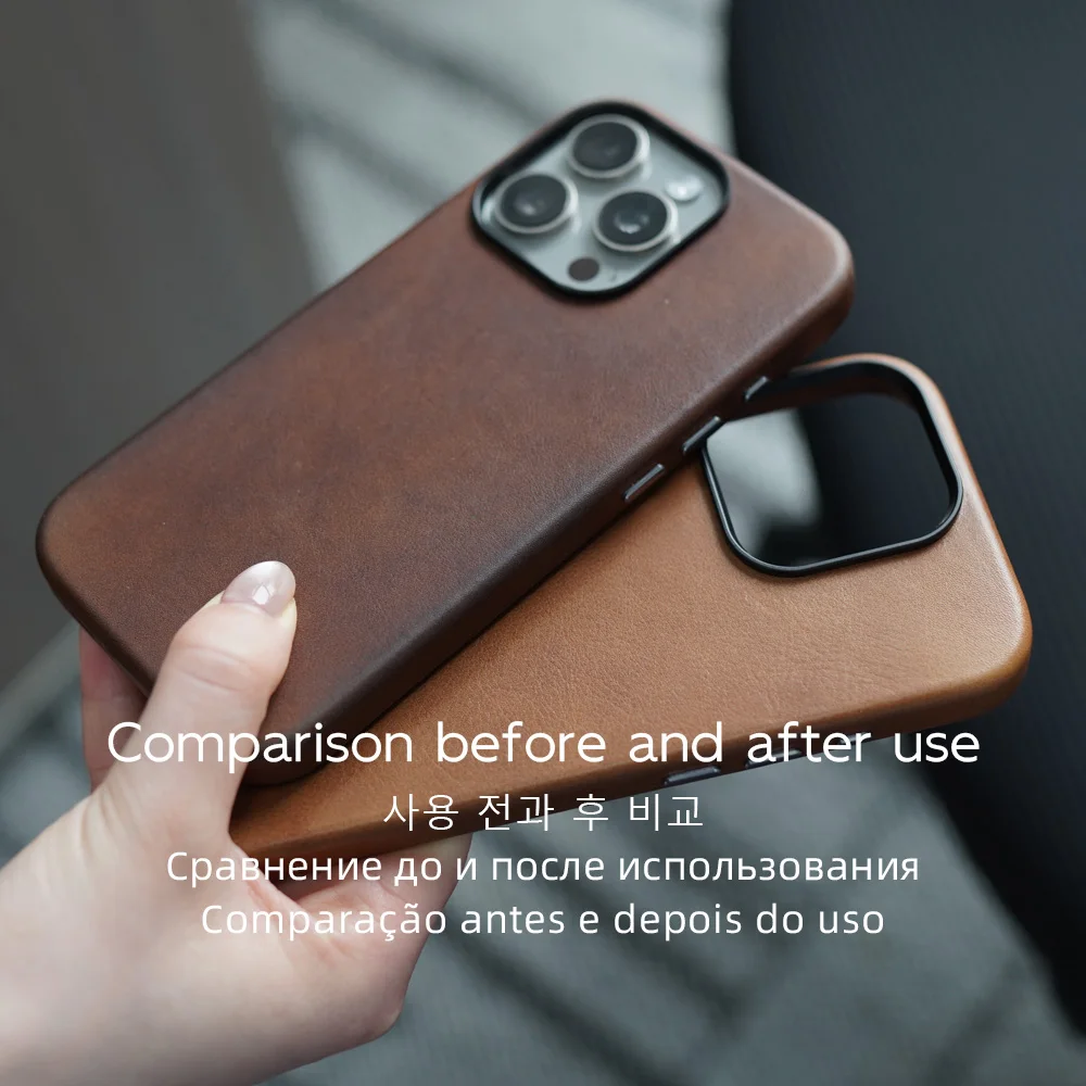 Magnetyczne etui z prawdziwej skóry do iPhone'a 17 16 Pro Max 15 kompatybilne z MagSafe, naturalna skóra bydlęca, retro obudowa na telefon — zdjęcie produktu 4