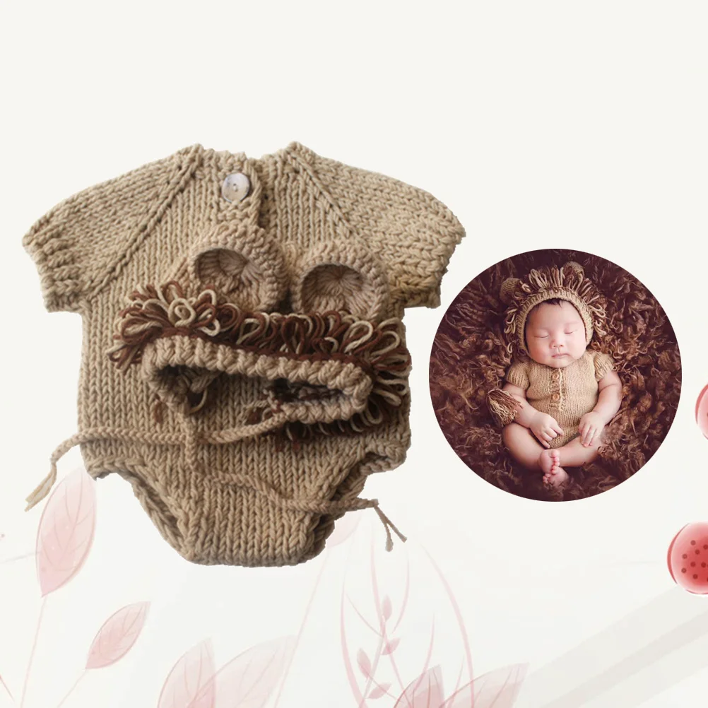 

Baby Photography Props Newborn Lion Design Knitted Costume Suits for Photoshoot Infant Outfits Baby Photography Costume
