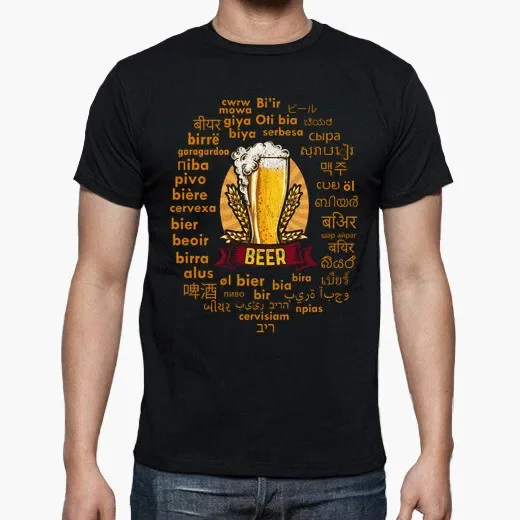 Funny World Language Beer Letter Printed T Shirt New 100% Cotton Short Sleeve O-Neck T-shirt Casual Mens Top Streetwear