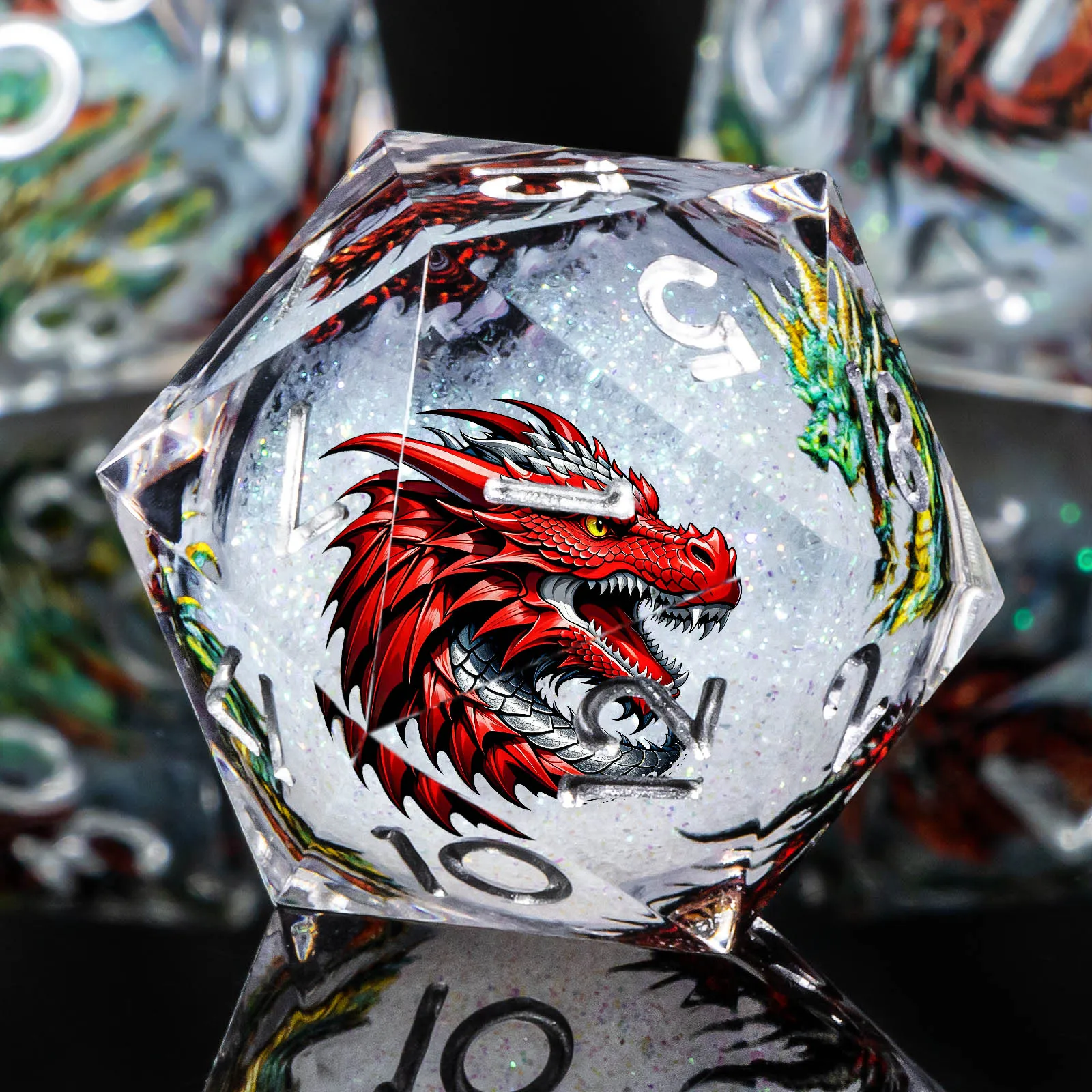 

Набор кубиков для D&D с рисунком дракона, с жидким наполнением, острые края, из смолы, для ролевых игр Dungeon and Dragons, D20, D12, D10, D8, D6, D4