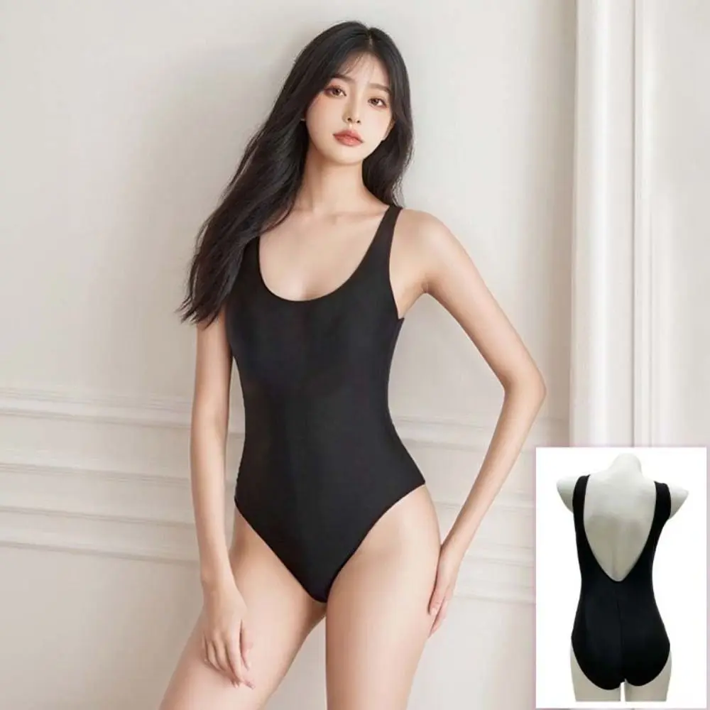 

Leisure Quick Dry Women Swimsuits Slim Fit Solid Color Girl Bathing Suit Beachwear Elastic Bodysuit Swimwear Girl