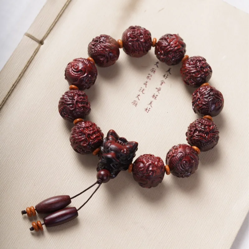 Natural Indian Lobular RosewoodDIYHand-Held Chain Buddha Prayer Beads String Ancient Carved Men and Women with Jewelry Gift