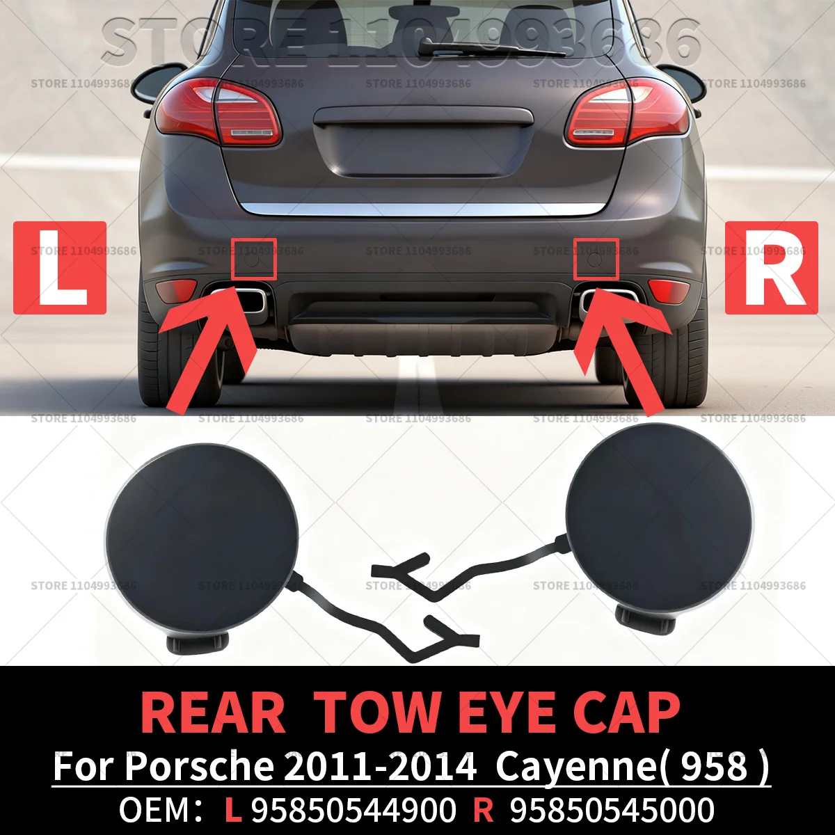 For 2011 2012 2013 2014  Porsche Cayenne (958) Rear Bumper Tow Eye Cap OEM 95850544900G2X 95850545000G2X 95850544900 95850545000