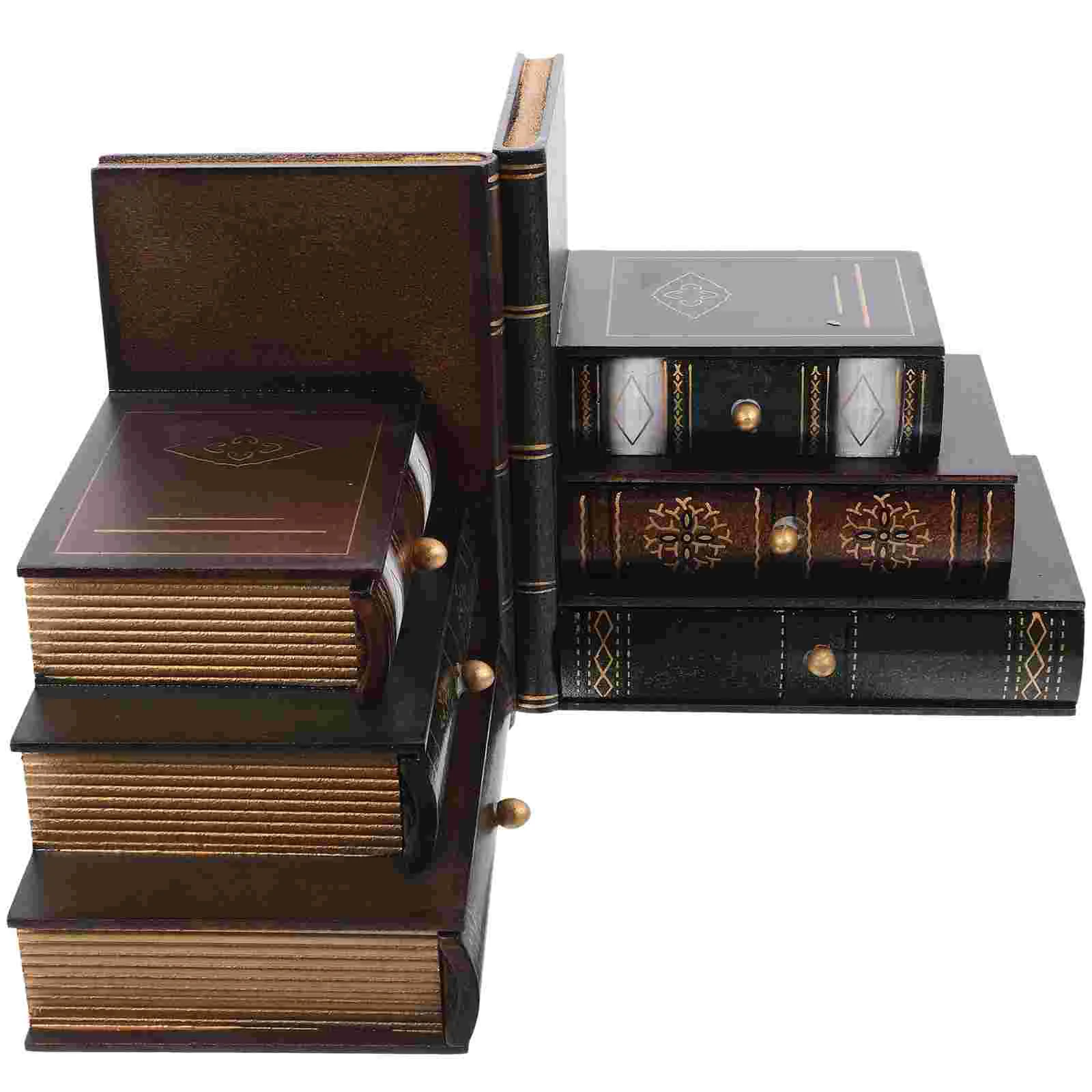 

European Retro Bookends Wood Storage Cases Decorative Quirky Container for Shelves Shelf Shape