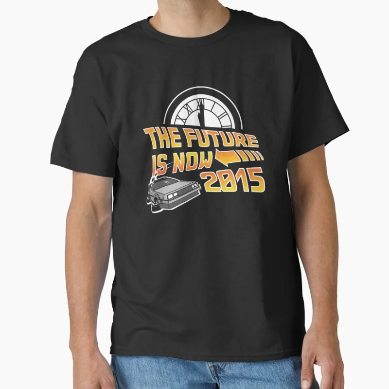 

Future is Now 80 classic sci fi Back to the Future Delorian Time Machine Car T-shirt for men fans Large size Tops mens tee