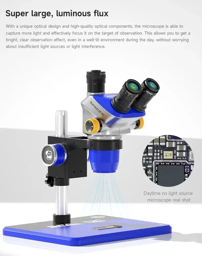 MECHANIC SpaceX-B11 Trinocular Microscope 6.5X-52X Continuous Zoom 32*260CM Base For Motherboard PCB IC Mobile Phone Repair Tool