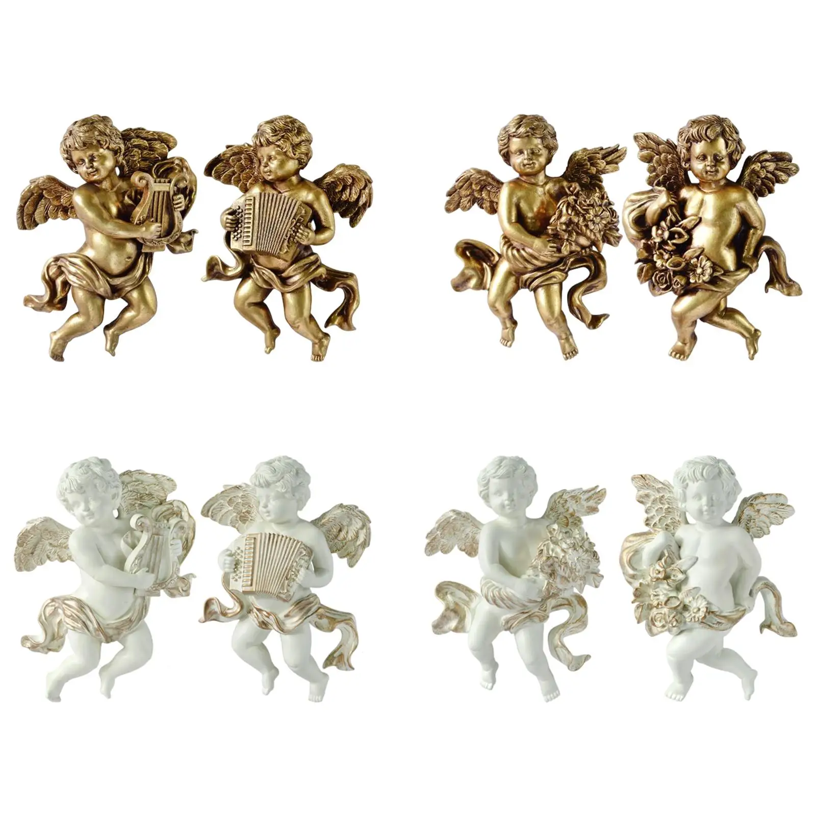 2Pcs Lovely Angel Statue Figurines , Cherub Wall Sculpture Collections Hand