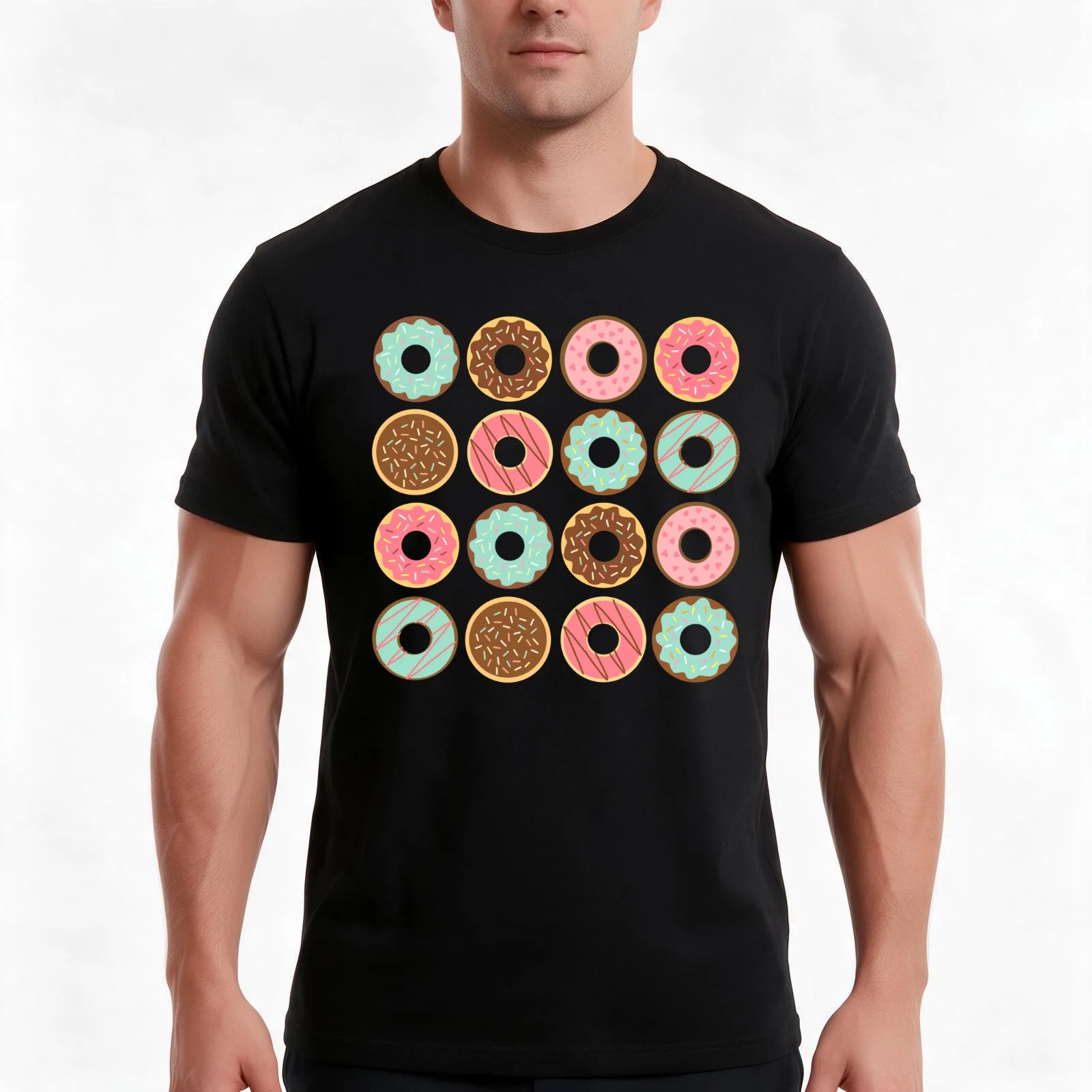 Delicious Donuts T-Shirt, Summer Casual Cotton Tee, Oversized Streetwear Tops, Vintage Graphic Print, Loose Fit Short Sleeve