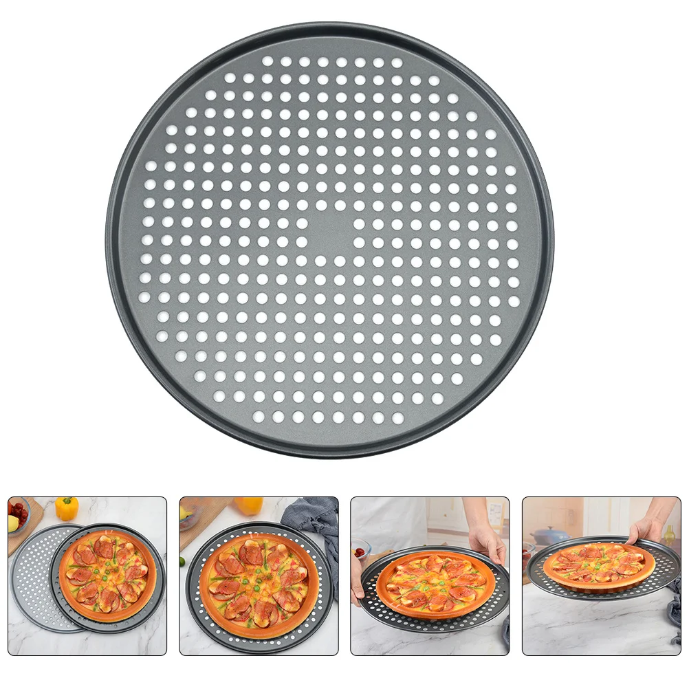

1Pcs Round Non-Stick Pizza Mold Carbon Steel Perforated Baking Pan Easy Demoulding Conductive Pizza Baking Tray