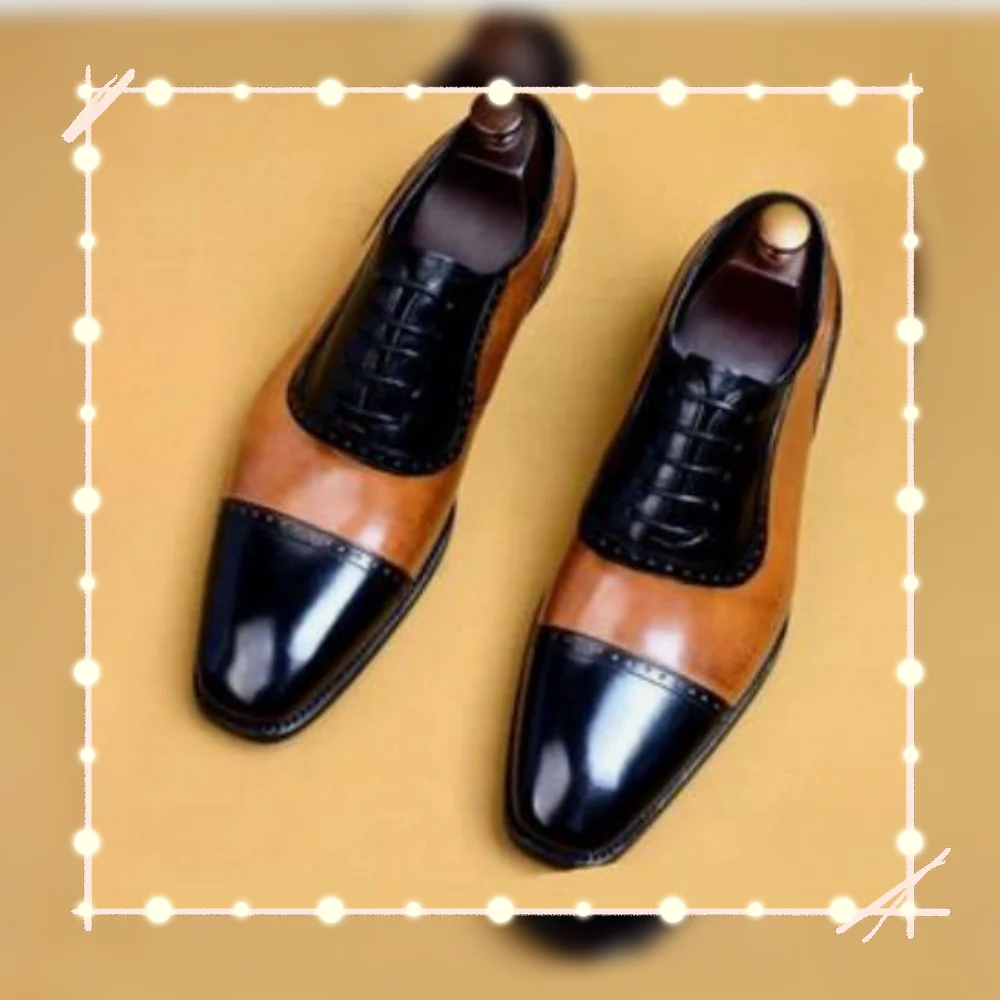 

Brown Black Patchwork Men Shoes Round Toe Cross Tied Men's Dress Shoes Gentlemen Slip on Party Shoes Big Size 47 Sprig Autumn