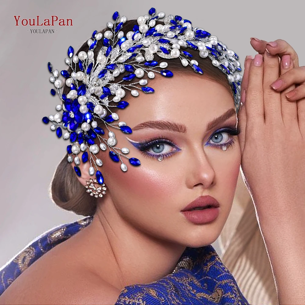 YouLaPan Bride Rhinestone Hair Hoop Wedding Hair Accessories Luxury Pearl Headband Bridesmaid Headwear Women Head Hoop HP801