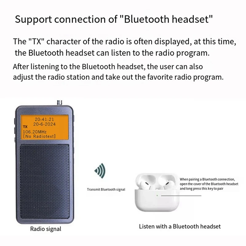 HRD205 Mini trasmettitore Bluetooth portatile ad alta sensibilità Radio Stereo FM ricaricabile per anziani