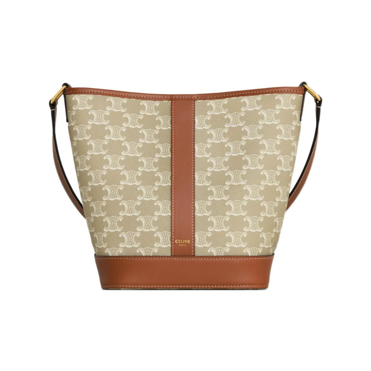 CELINE Triomphe Canvas With Leather Bucket Bag, Shoulder Bag, Crossbody Bag Small Women's Beige Brown 191442FLC-02GR