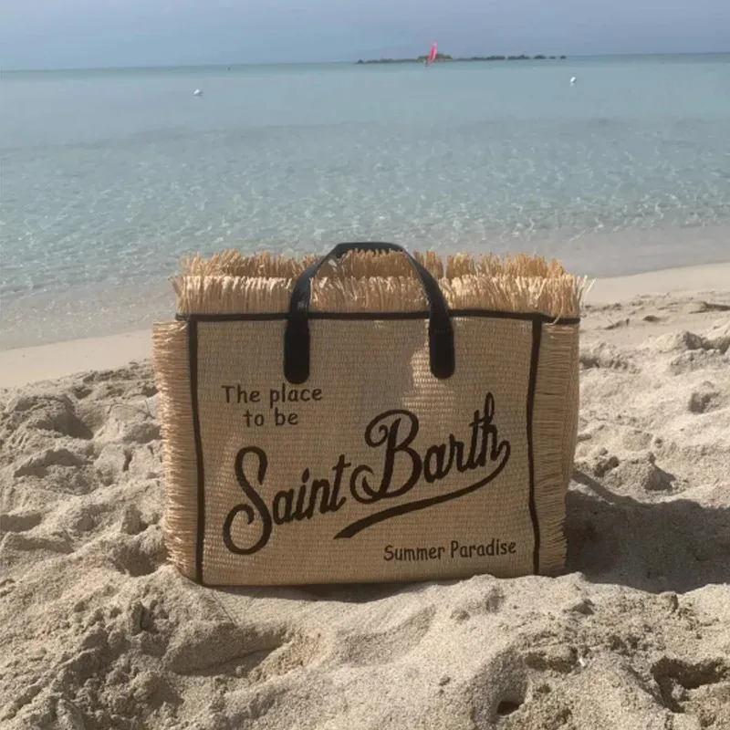 

SAINT BARTH New Women's Large Capacity Leisure Travel Straw Mat Handmade Tassel Handbag Vacation Travel Beach Shopping Tote Bag