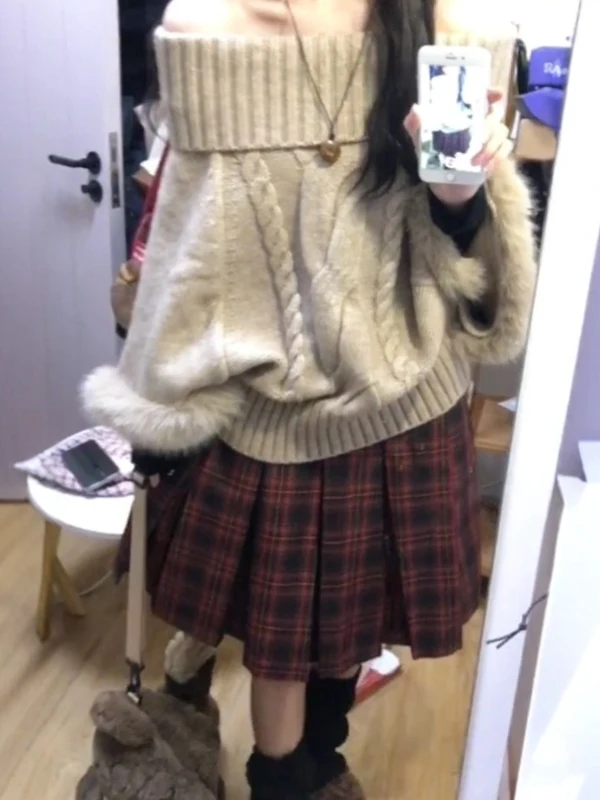 

Retro Lazy Sle Faionable Off-oulder Loose Knit Sweater Small Unique Super Beautiful Top Winter Casual Comfortable Knitwear