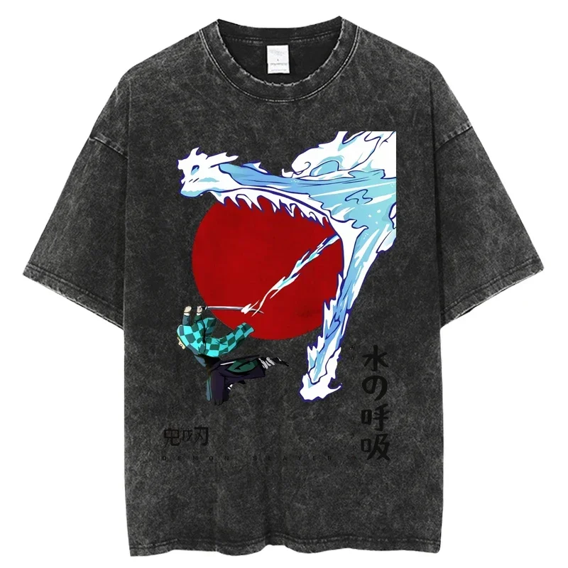 

Hotsale Demon Slayer Men Vintage Oversized Anime Washed T Shirts for Women Short Sleeve Summer Streetwear Short Sleeve T shirt