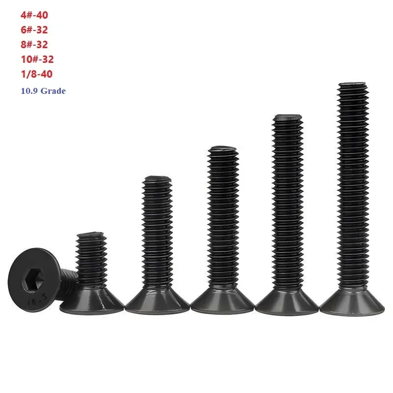 10.9 Grade Carbon Steel Countersunk Head Hex Hexagonal Socket Screw Flat Head Allen Bolt UNC 4#-40 6#-32 8#-32 10#-32 1/8-40