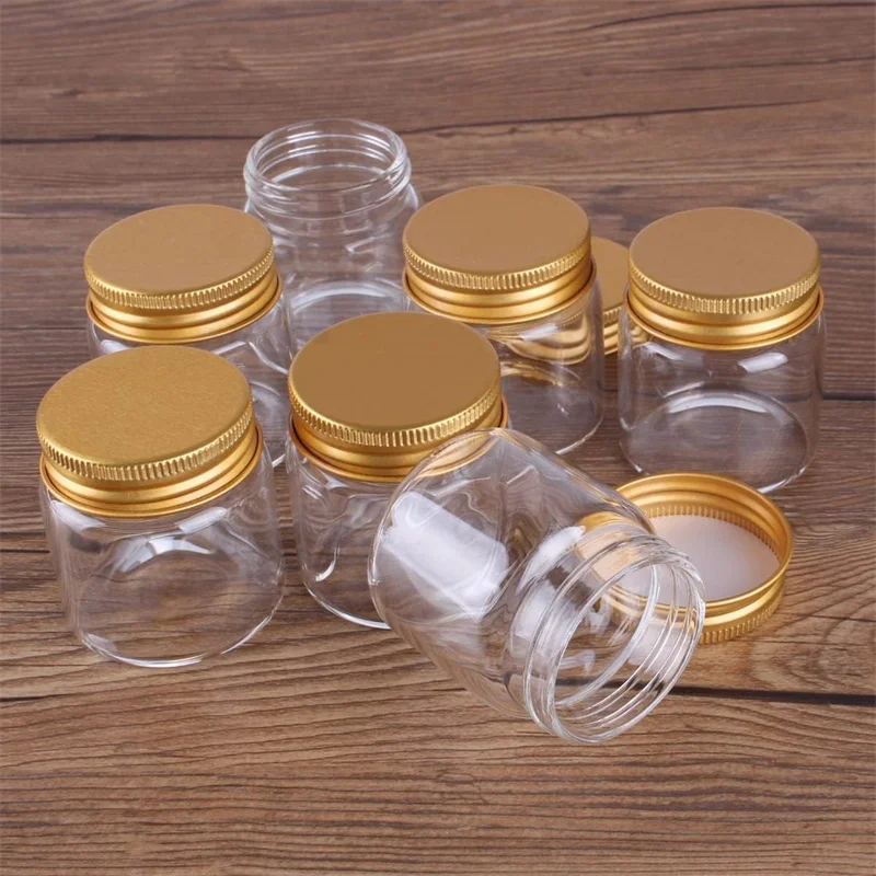 32pcs 50ml 47*50mm Small Glass Bottles with Golden Aluminum Lids Spice Bottles Pill Container Candy Jars Vials for Wedding Gift