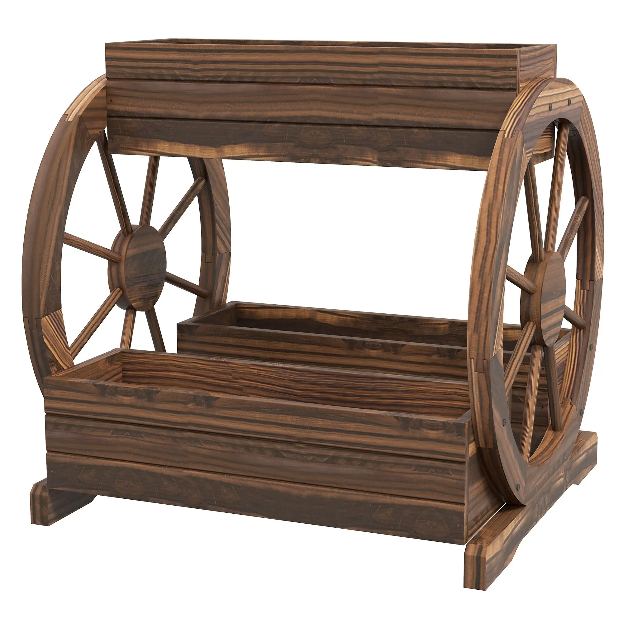 

For Outsunny 3-Tier Wooden Wagon Planter Box Raised Garden Bed for Vegetables Flowers Herbs Durable Brown 25 x 21 x 24
