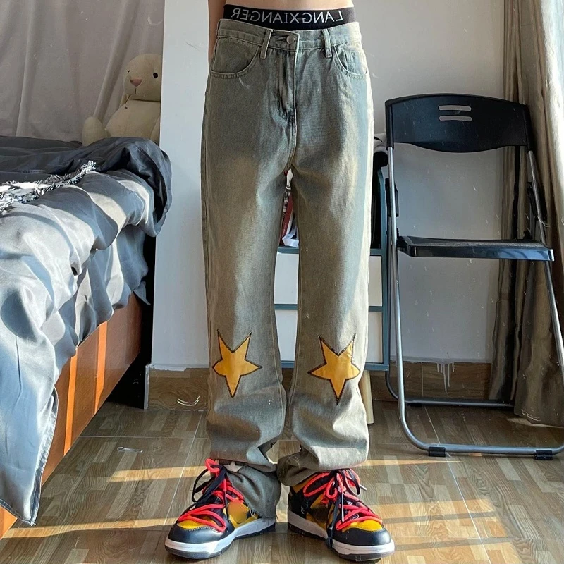 Jeans droits rétro Star pour hommes, pantalons de cow-boy vintage, baggy, fjHop, déchirés, originaux, tendance, neufs, 2024