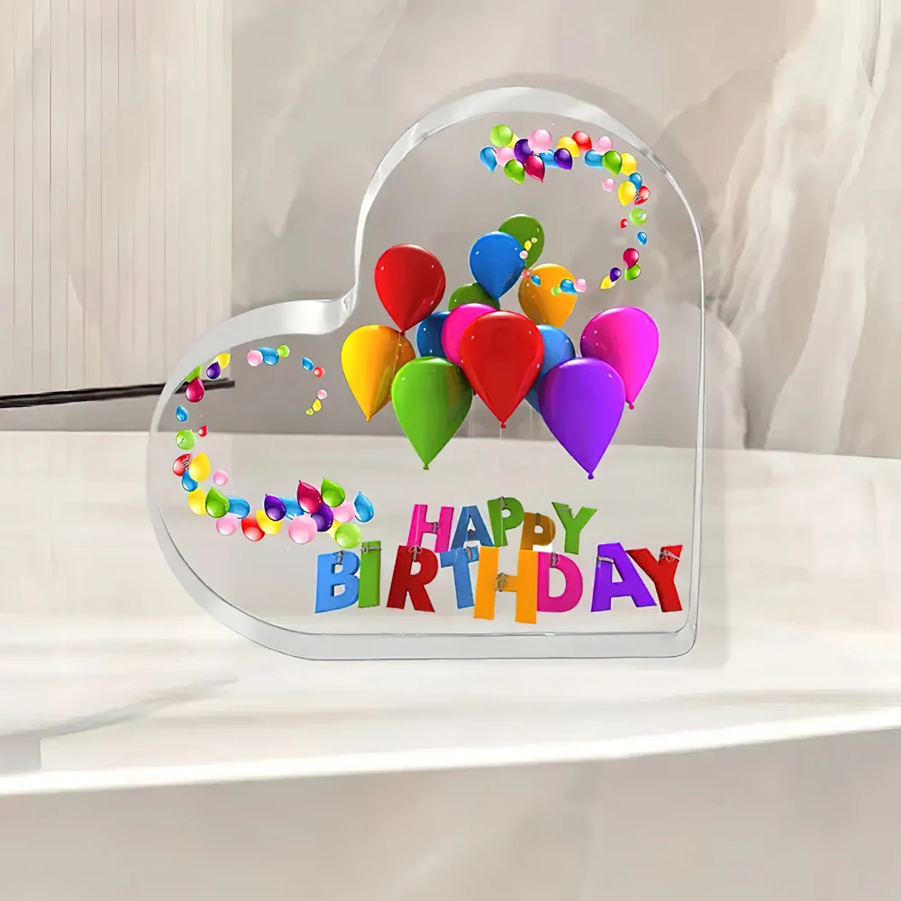 1pc Happy Birthday Sign Acrylic Heart Desktop Decoration Ornaments Suitable For Holiday Decorations Gifts For Parents Friends